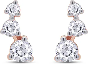 Crawler Stud Earrings, D-E Color Lab Created Moissanite & Lab Grown Diamond, 18K Gold Plated 925 Sterling Silver, Hypoallergenic, Jewelry Box Packed, Gift For Her