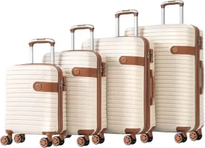 Cream 4 Piece Luggage Set with 4 Packing Cubes, Lightweight Hardshell Suitcases Sets with TSA Lock Spinner Wheels Packing Organizers (Cream, 16/20/24/28)