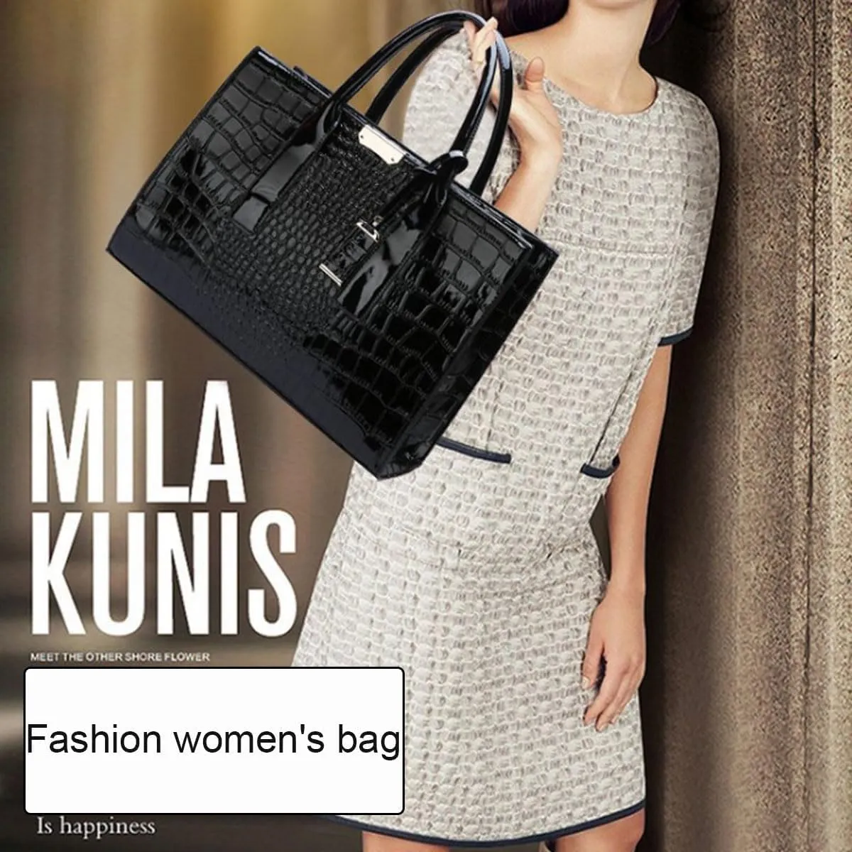 Crocodile Pattern Satchel Fashion PU Leather Tote Luxury Ladies Handbag Shiny Shoulder Bag Women Top-Handle Purse