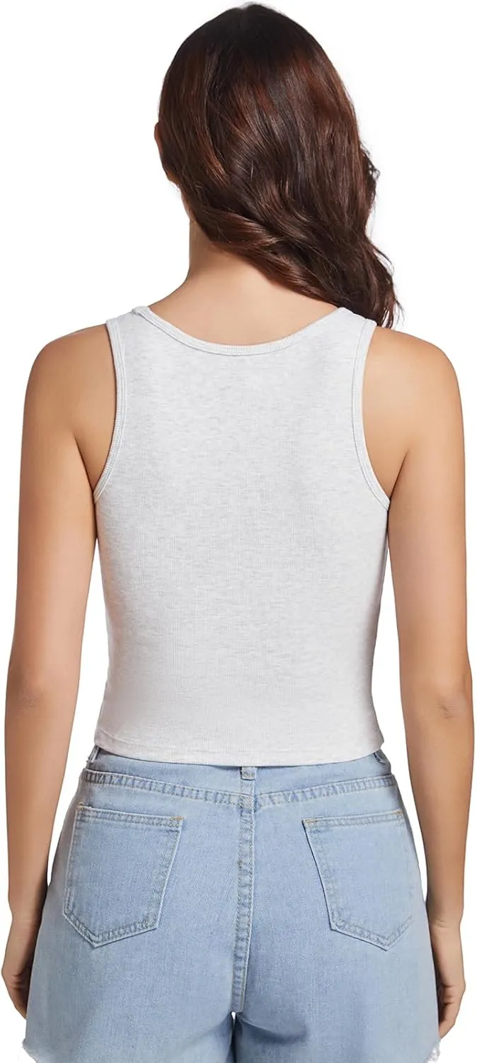 Cropped Tank Tops for Women Square Neck Basic Ribbed Tanks Crop Fitted Sleeveless Shirts Summer Camisole Tops