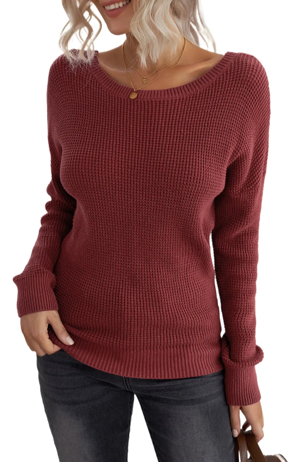 Cross Back Loose Knit Sweater