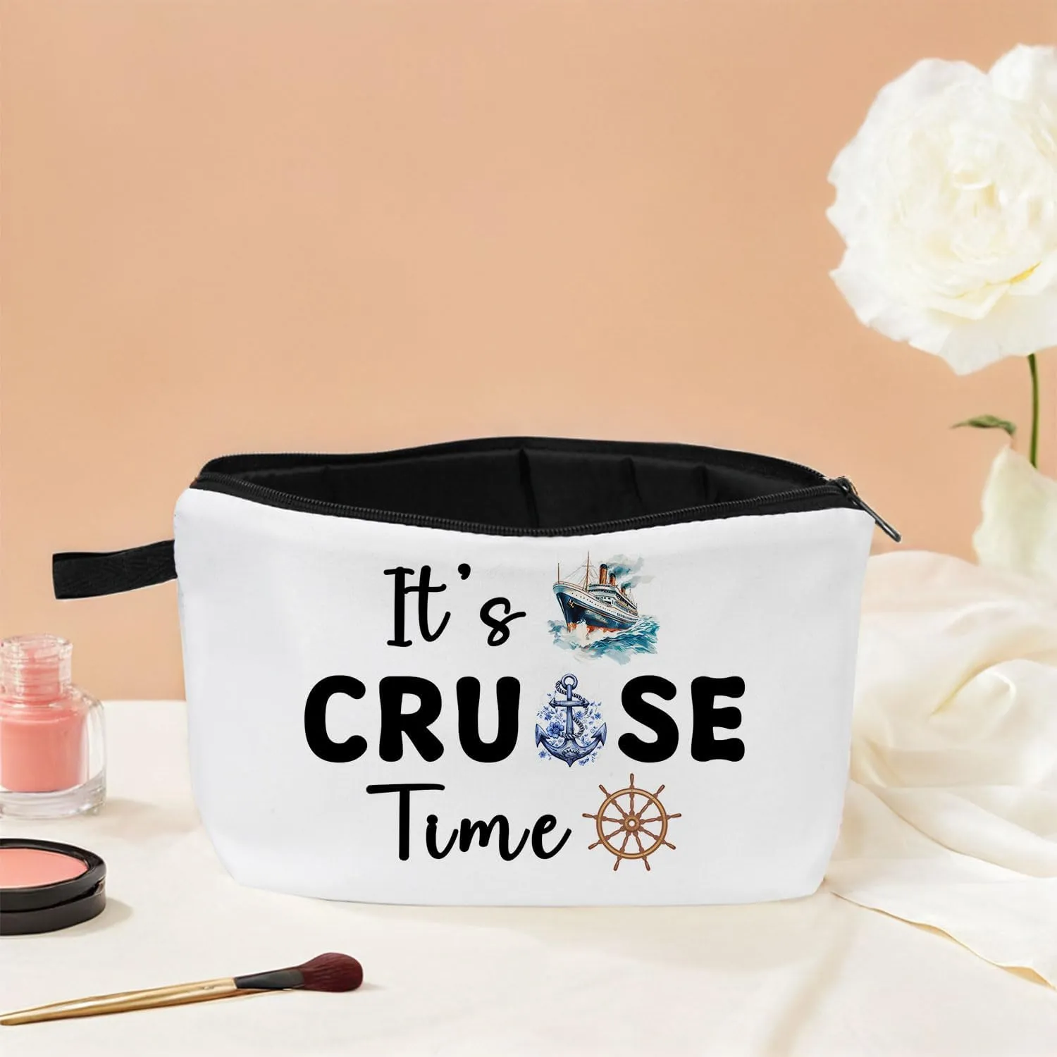 Cruise Vacation Cosmetic Make Up Bag Funny Summer Beach Vacation Travel Case Beach Gift It's CRUISE Time Makeup Zipper Pouch Bag For Best Friend Travel Organizer Zipper for Cruise Trip