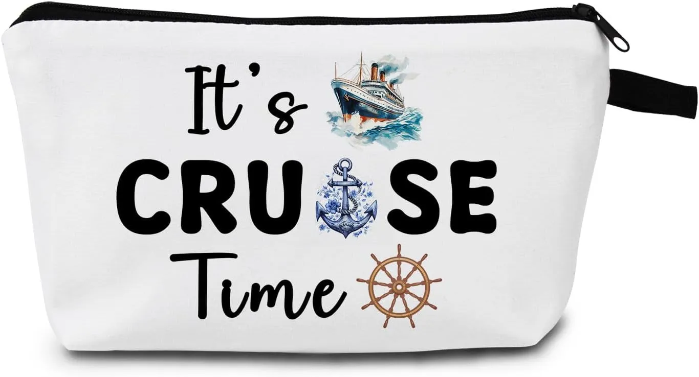 Cruise Vacation Cosmetic Make Up Bag Funny Summer Beach Vacation Travel Case Beach Gift It's CRUISE Time Makeup Zipper Pouch Bag For Best Friend Travel Organizer Zipper for Cruise Trip