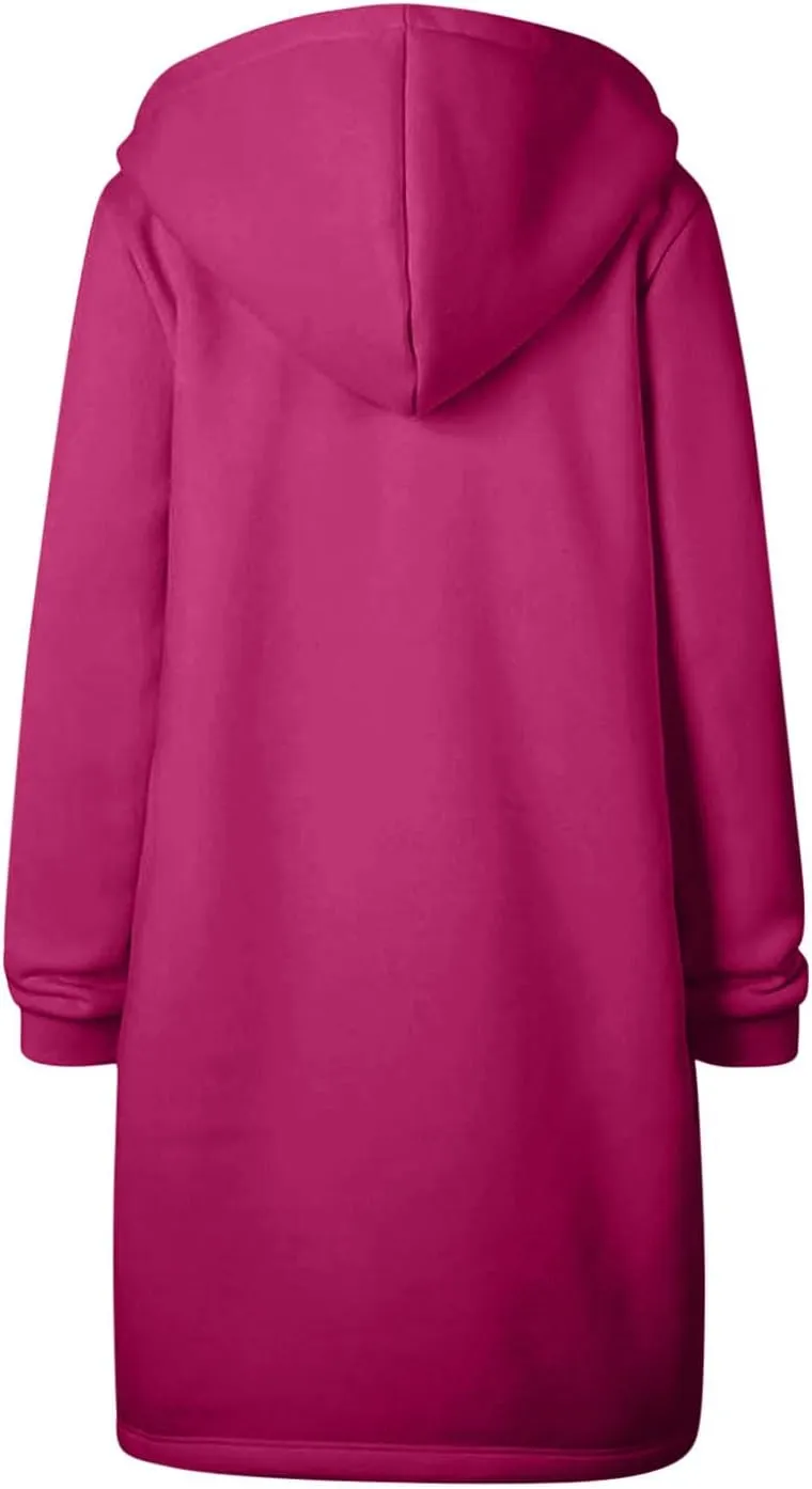 ctdiral Womens Casual Full Zip Up Hoodie Long Sleeve Hooded Long Sweatshirt Outerwear Casual Pockets Tunic Jacket Plus Size