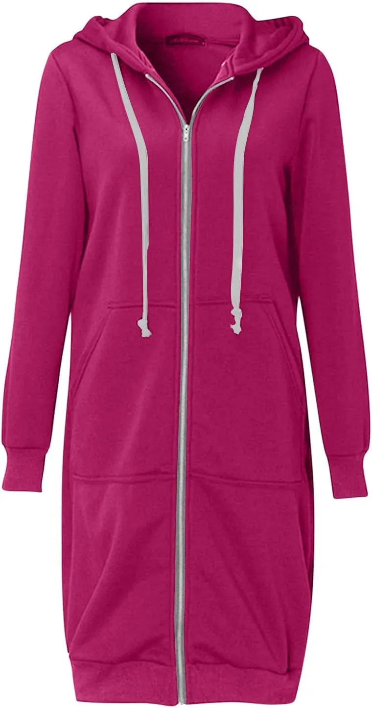 ctdiral Womens Casual Full Zip Up Hoodie Long Sleeve Hooded Long Sweatshirt Outerwear Casual Pockets Tunic Jacket Plus Size