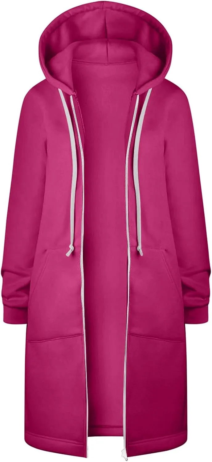 ctdiral Womens Casual Full Zip Up Hoodie Long Sleeve Hooded Long Sweatshirt Outerwear Casual Pockets Tunic Jacket Plus Size