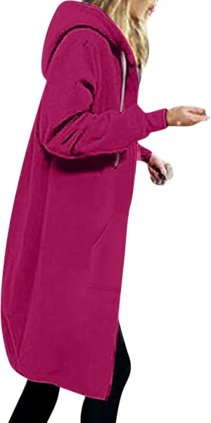 ctdiral Womens Casual Full Zip Up Hoodie Long Sleeve Hooded Long Sweatshirt Outerwear Casual Pockets Tunic Jacket Plus Size