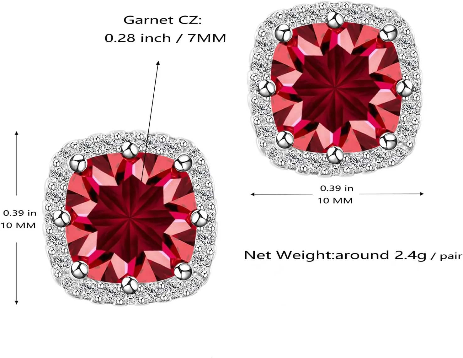 Cubic Zirconia Earring Studs CZ Stud Earrings MIXFOSAHN White Gold Glod-Plating 10MM Square Studs Earrings Bright Earrings Halo Hypoallergenic Stud Earrings for Women