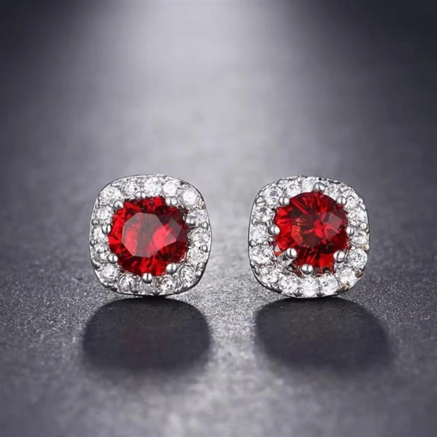 Cubic Zirconia Earring Studs CZ Stud Earrings MIXFOSAHN White Gold Glod-Plating 10MM Square Studs Earrings Bright Earrings Halo Hypoallergenic Stud Earrings for Women