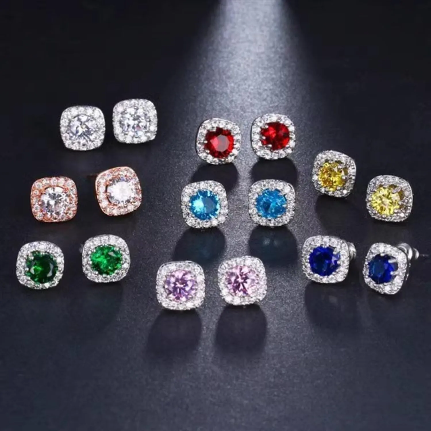 Cubic Zirconia Earring Studs CZ Stud Earrings MIXFOSAHN White Gold Glod-Plating 10MM Square Studs Earrings Bright Earrings Halo Hypoallergenic Stud Earrings for Women