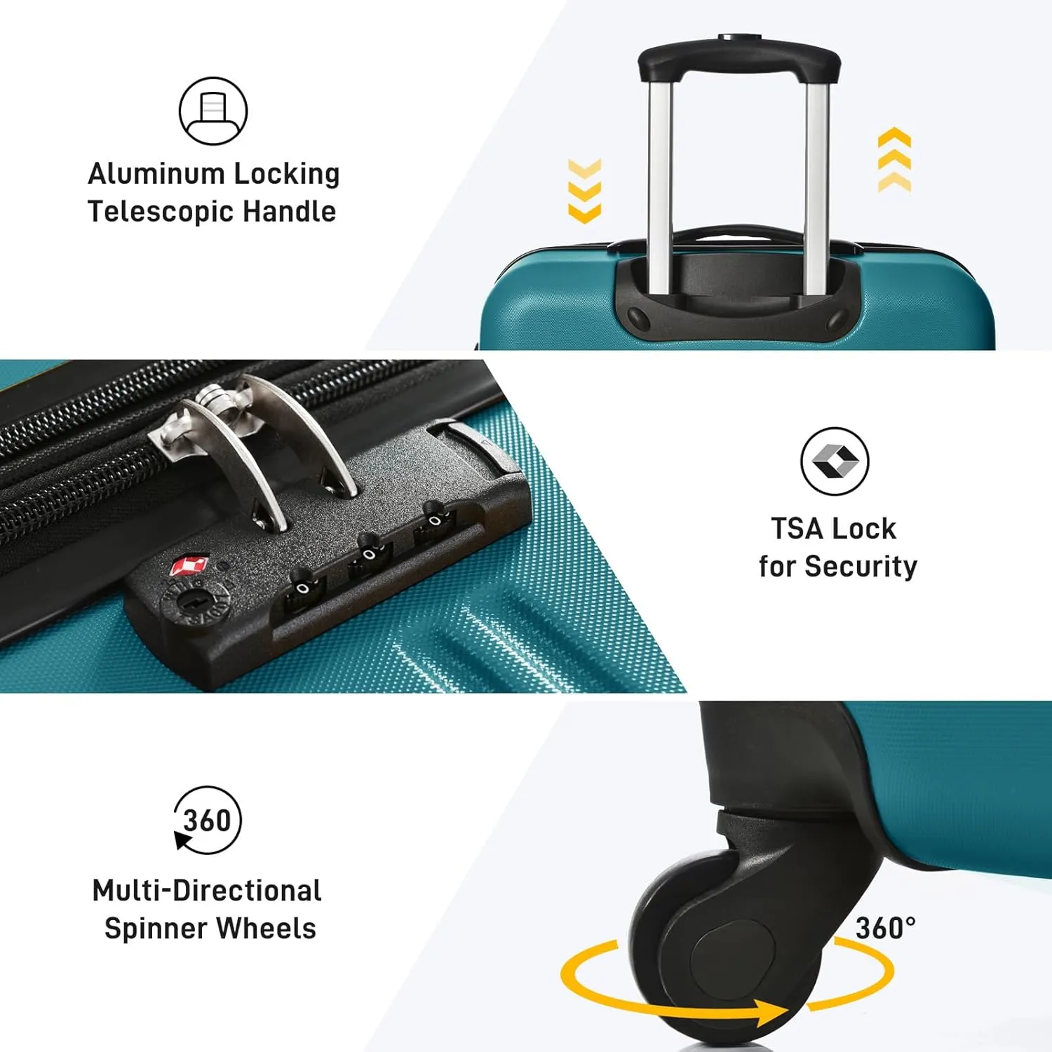 CuisinSmart Luggage Sets of 2 Piece Carry On Suitcase Airline Approved,Hardside Expandable Spinner Wheels 20 * 28inch Amber green