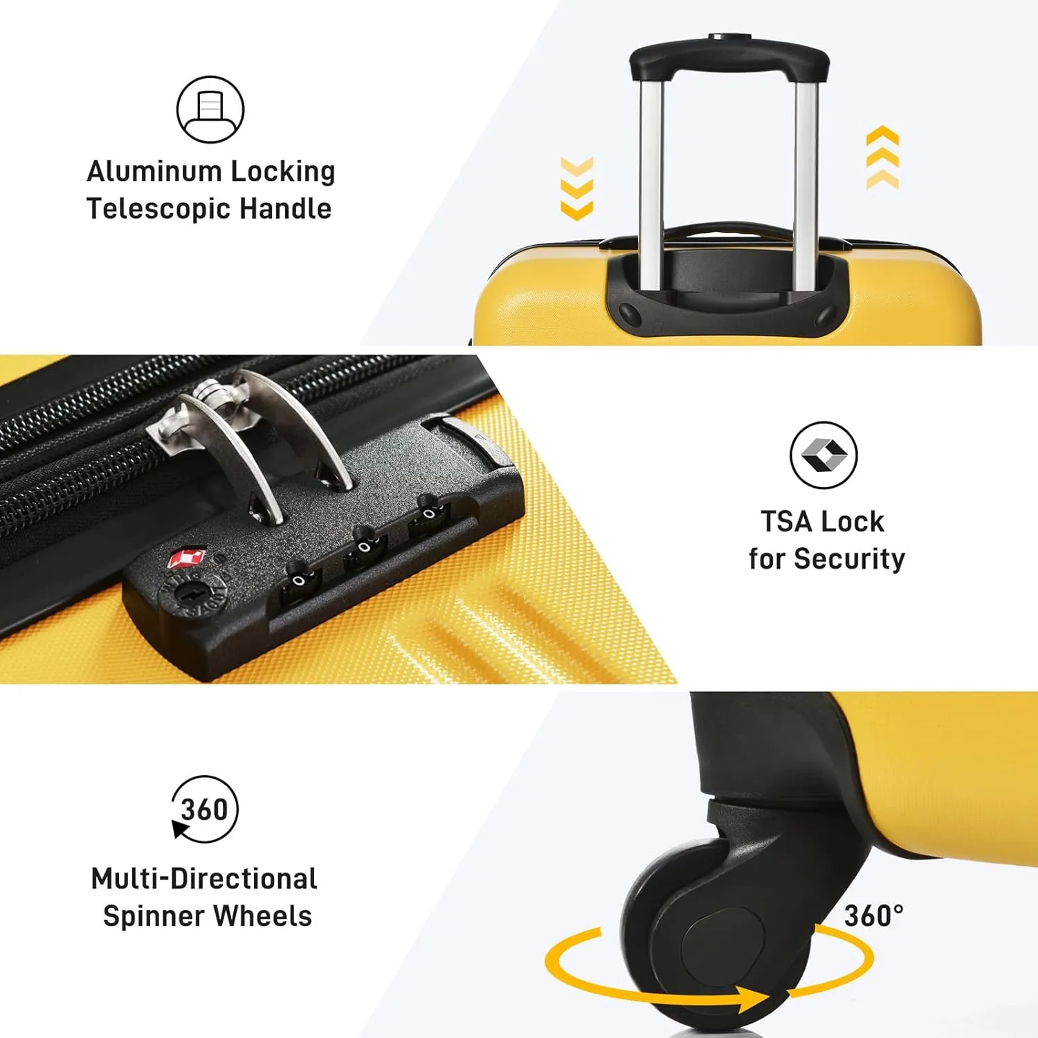 CuisinSmart Luggage Sets of 2 Piece Carry On Suitcase Airline Approved,Hardside Expandable Spinner Wheels 20 * 28inch Yellow