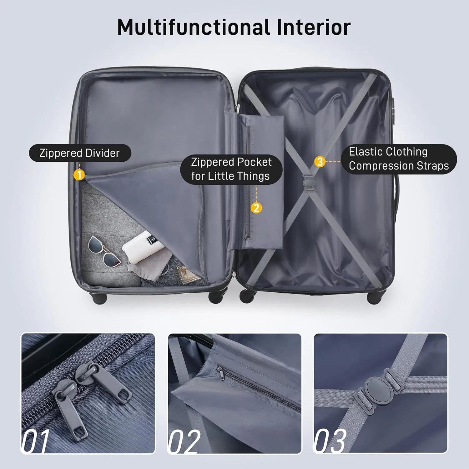 CuisinSmart Luggage Sets of 2 Piece Carry On Suitcase Airline Approved,Hardside Expandable Spinner Wheels 20 * 28inch Yellow