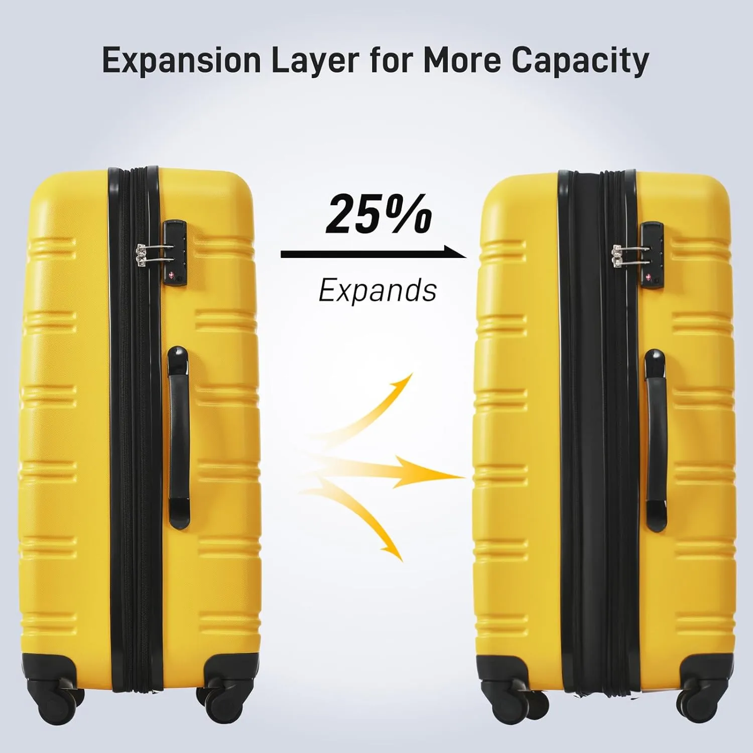 CuisinSmart Luggage Sets of 2 Piece Carry On Suitcase Airline Approved,Hardside Expandable Spinner Wheels 20 * 28inch Yellow
