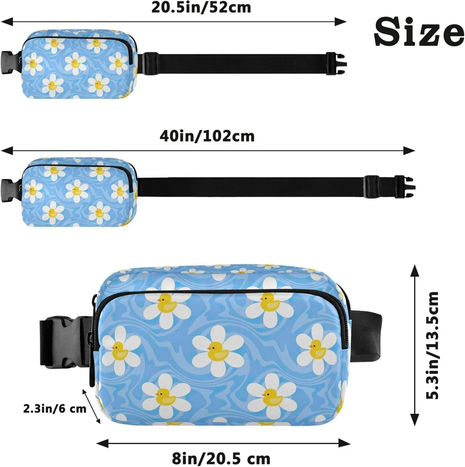 Custom Chamomile Flowers Duck Blue Fanny Pack for Women Waterproof Belt Bag Hip Pack Cute Waist Pouches for Men