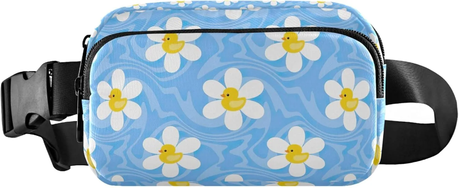 Custom Chamomile Flowers Duck Blue Fanny Pack for Women Waterproof Belt Bag Hip Pack Cute Waist Pouches for Men