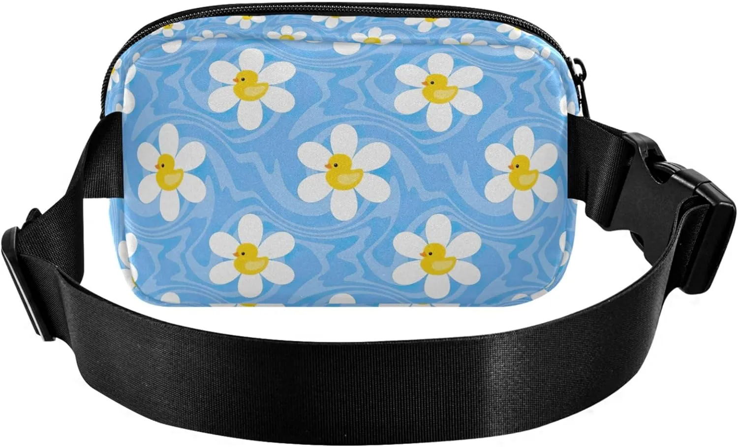 Custom Chamomile Flowers Duck Blue Fanny Pack for Women Waterproof Belt Bag Hip Pack Cute Waist Pouches for Men