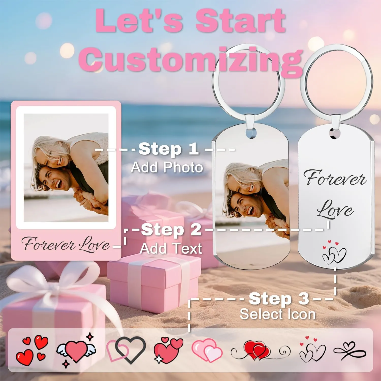 Custom Keychain with Picture Customized Double-sided Gifts for Boyfriend, Family, Lover, Dad