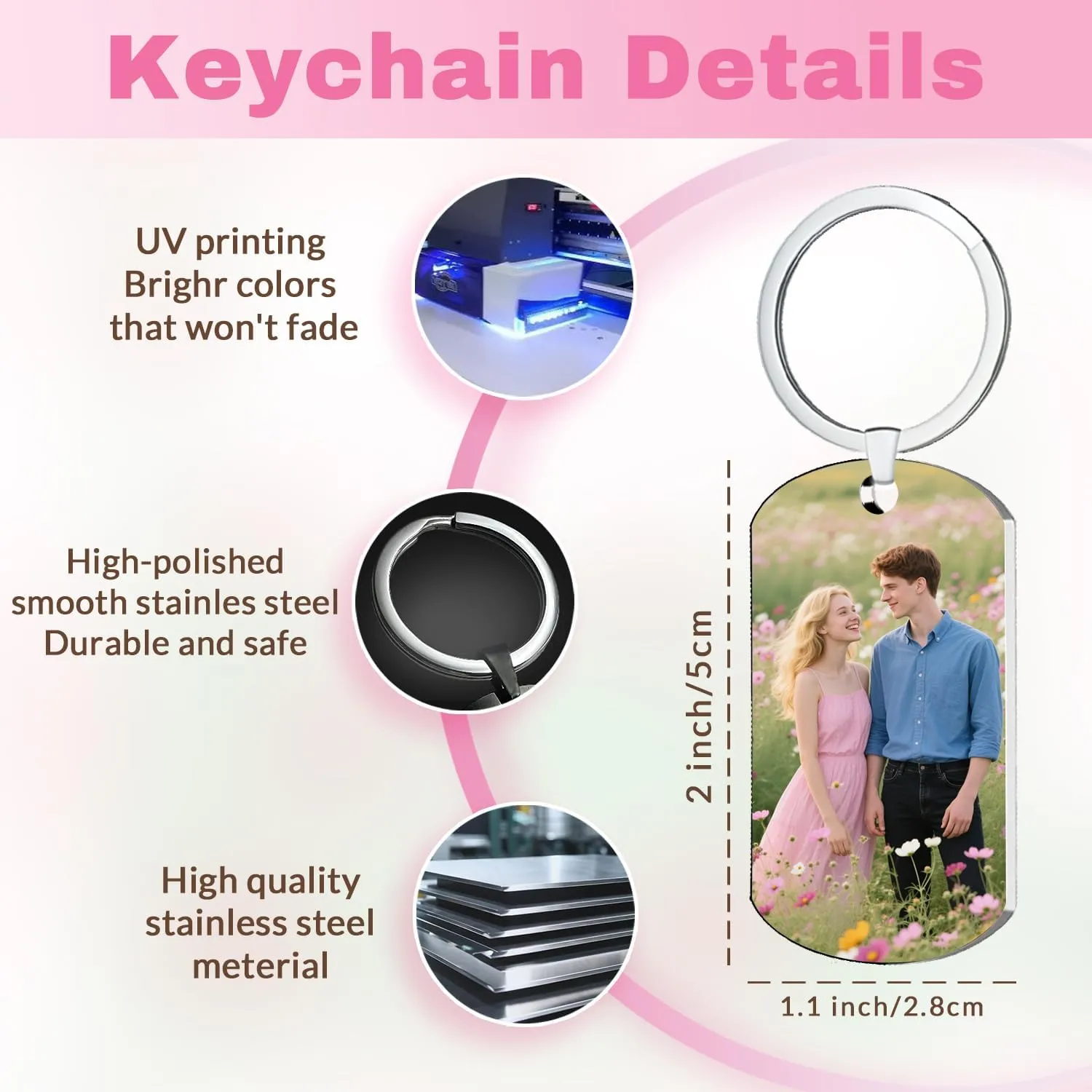 Custom Keychain with Picture Customized Double-sided Gifts for Boyfriend, Family, Lover, Dad