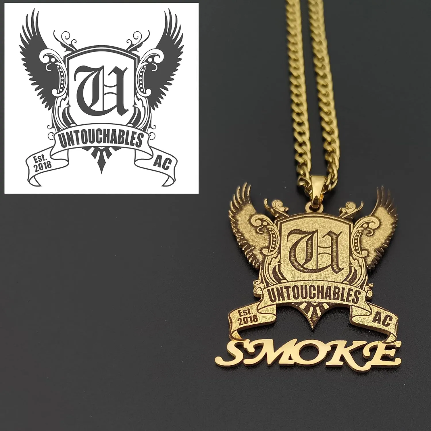 Custom Logo Engraved Necklace Pendant Charm in Gold, Silver & Rose Gold | Personalized Pendant | Logo Necklace for Women & Men