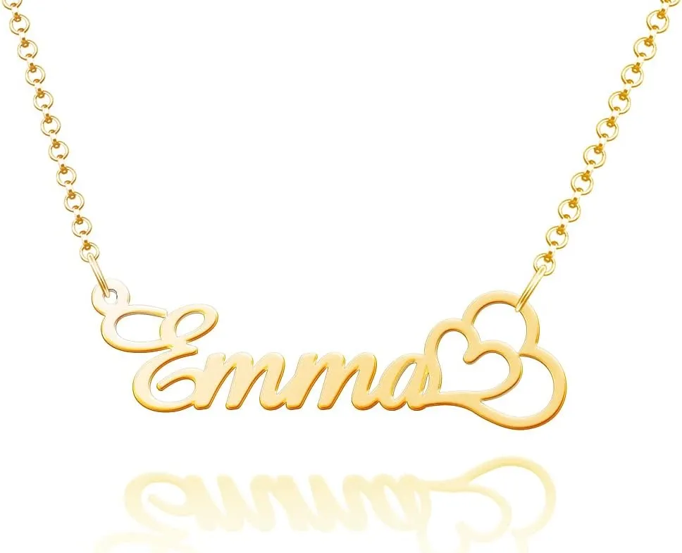Custom Name Necklace Gold Plated Personalized with Heart Nameplate Necklace Jewelry Gift for Women Girls