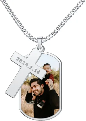 Custom Picture Necklace Personalized Photo Cross Name Pendant for Men Dad Custom Nameplated Dog Tag Necklace for Memorial Necklace with Picture Hip Hop Jewelry