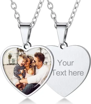 Custom4U Picture Necklace Personalized Custom Dog Tag/Disc/Heart Pendant Picture Jewelry Engraved Memory Chain with Photo Name Customized Photo Gifts for Men Women (Gift Box)