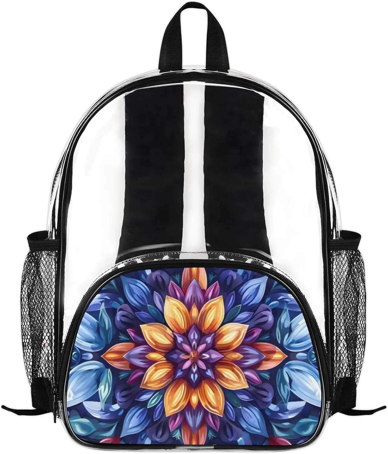 Customizable Clear Backpack for Women Men,Clear Bag for Stadium Events With Waterproof PVC Plastic Material,Abstract Blue Decorative - M