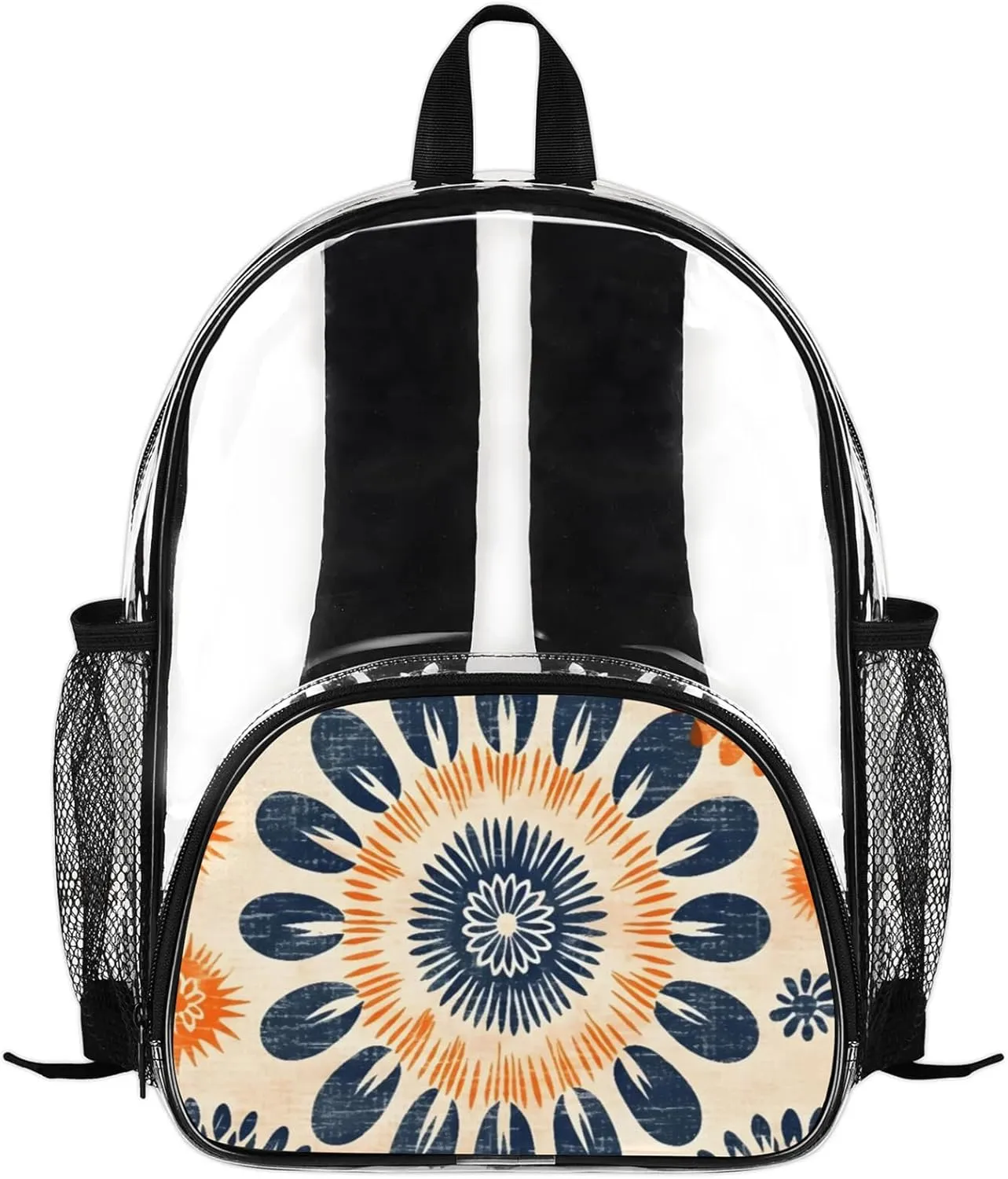 Customizable Clear Backpack for Women Men,Clear Bag for Stadium Events With Waterproof PVC Plastic Material,Abstract Flowers Pattern - M
