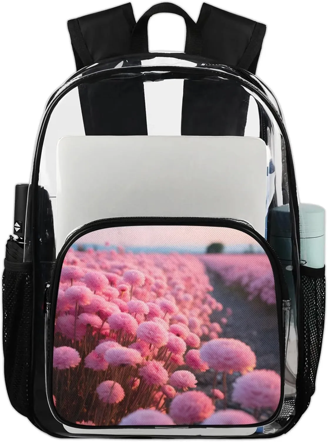Customizable Clear Backpack for Women Men,Clear Bag for Stadium Events With Waterproof PVC Plastic Material,Amaranths - L