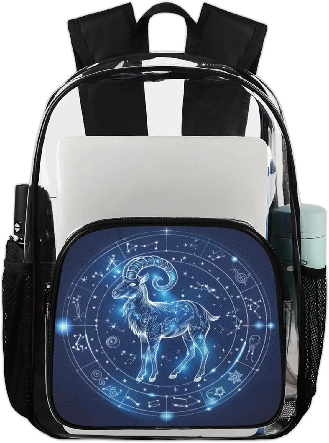 Customizable Clear Backpack for Women Men,Clear Bag for Stadium Events With Waterproof PVC Plastic Material,Aries - L