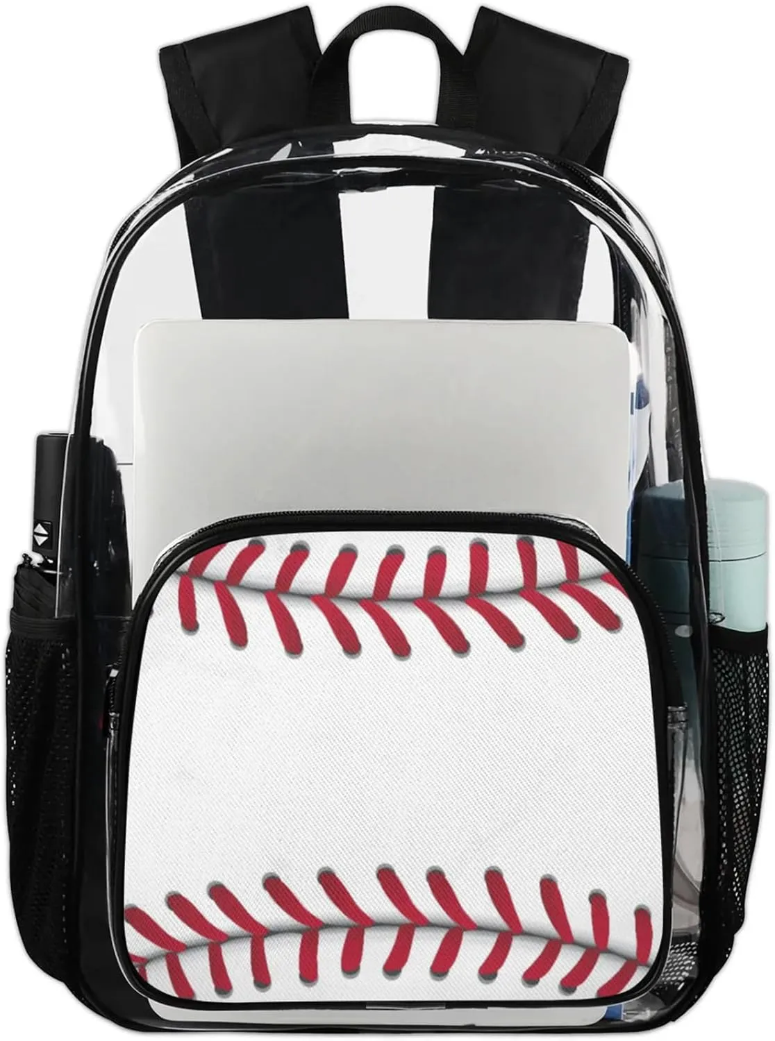 Customizable Clear Backpack for Women Men,Clear Bag for Stadium Events With Waterproof PVC Plastic Material,Baseball Pattern - L