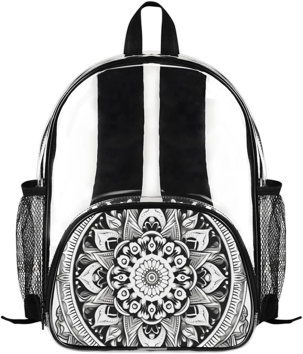 Customizable Clear Backpack for Women Men,Clear Bag for Stadium Events With Waterproof PVC Plastic Material,Black Abstract Pattern - M