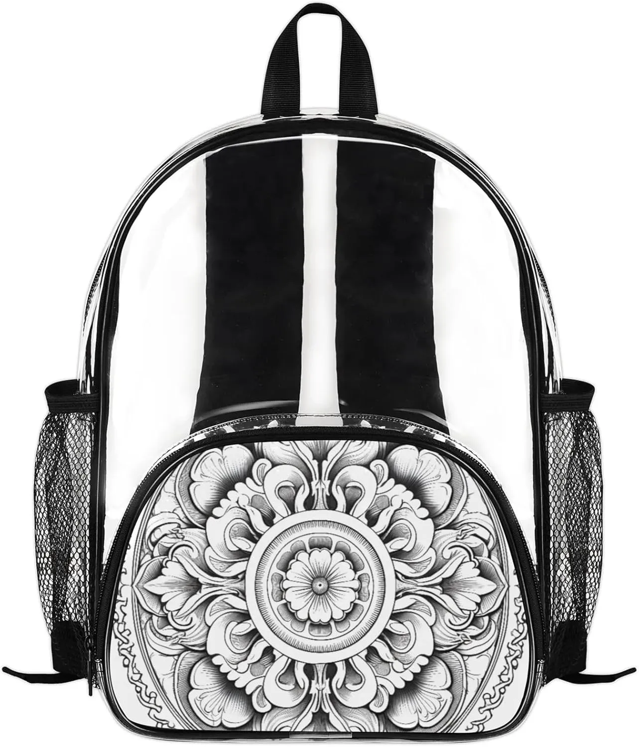 Customizable Clear Backpack for Women Men,Clear Bag for Stadium Events With Waterproof PVC Plastic Material,Black Circle - M