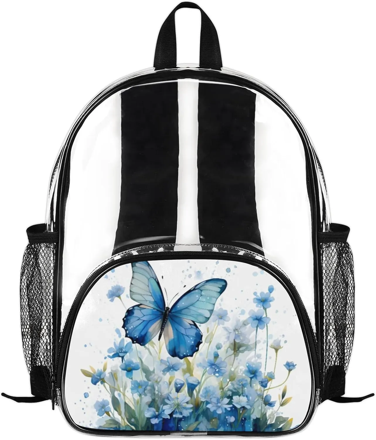 Customizable Clear Backpack for Women Men,Clear Bag for Stadium Events With Waterproof PVC Plastic Material,Blue Butterfly - M