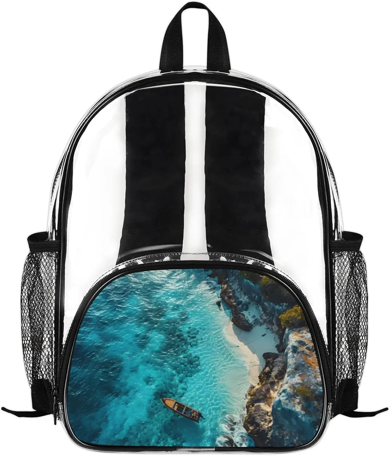 Customizable Clear Backpack for Women Men,Clear Bag for Stadium Events With Waterproof PVC Plastic Material,Blue Coast - M