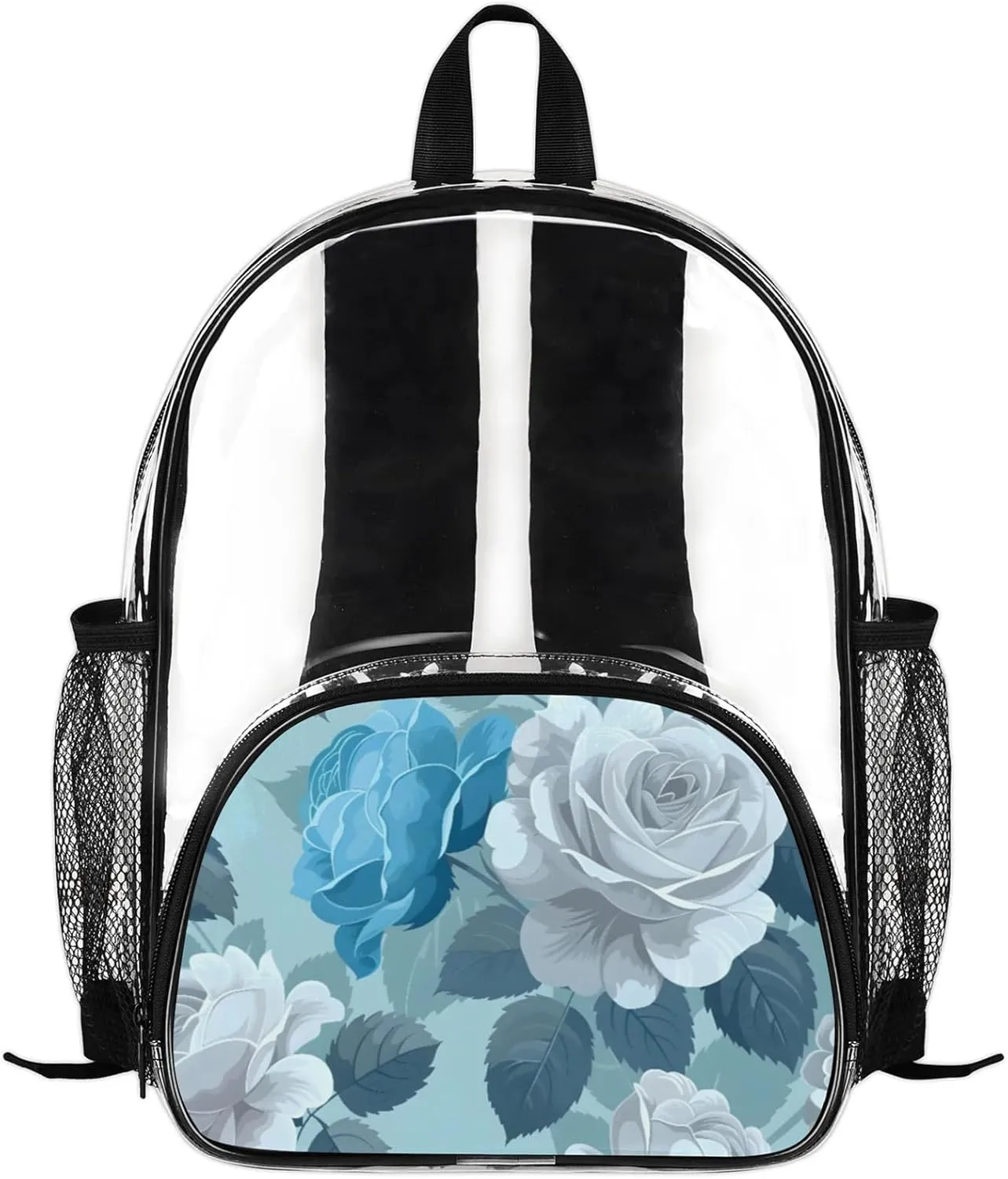 Customizable Clear Backpack for Women Men,Clear Bag for Stadium Events With Waterproof PVC Plastic Material,Blue Roses - M