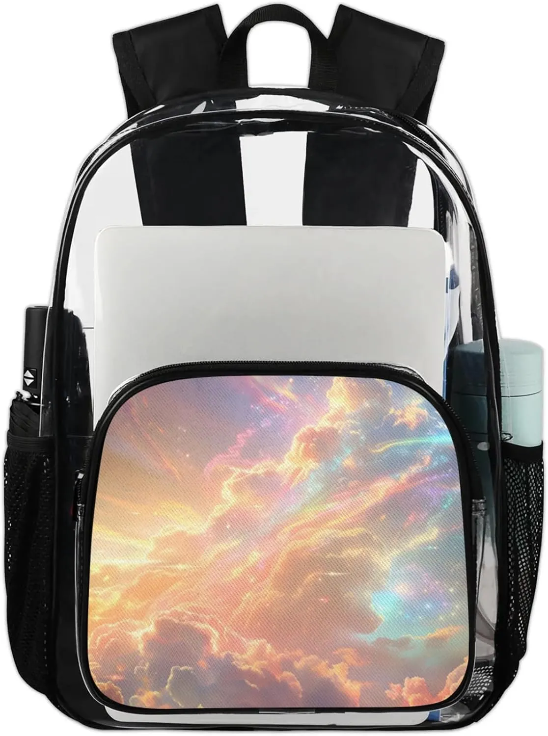 Customizable Clear Backpack for Women Men,Clear Bag for Stadium Events With Waterproof PVC Plastic Material,Bright Cloud - L