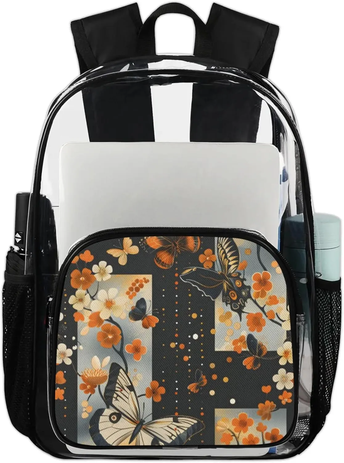 Customizable Clear Backpack for Women Men,Clear Bag for Stadium Events With Waterproof PVC Plastic Material,Butterfly Decorations - L