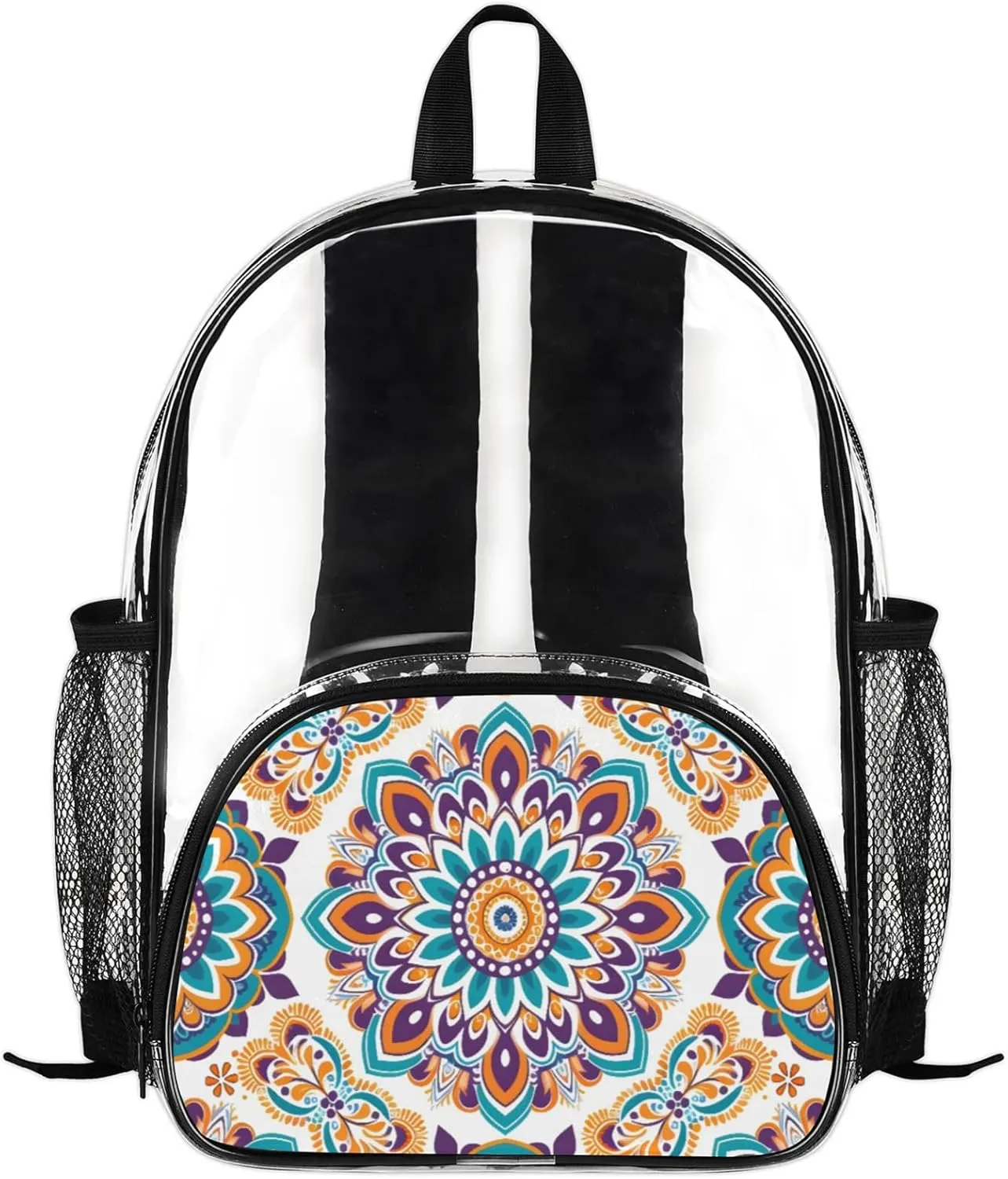 Customizable Clear Backpack for Women Men,Clear Bag for Stadium Events With Waterproof PVC Plastic Material,Circle Decorative Pattern - M