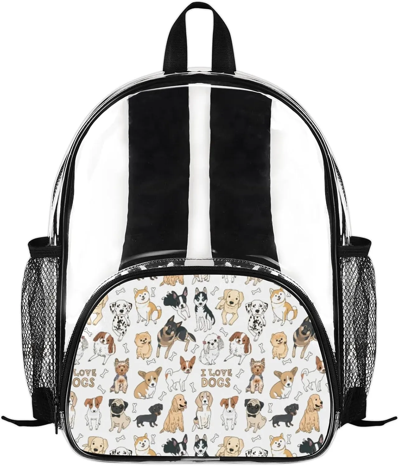 Customizable Clear Backpack for Women Men,Clear Bag for Stadium Events With Waterproof PVC Plastic Material,Cute Puppy - M