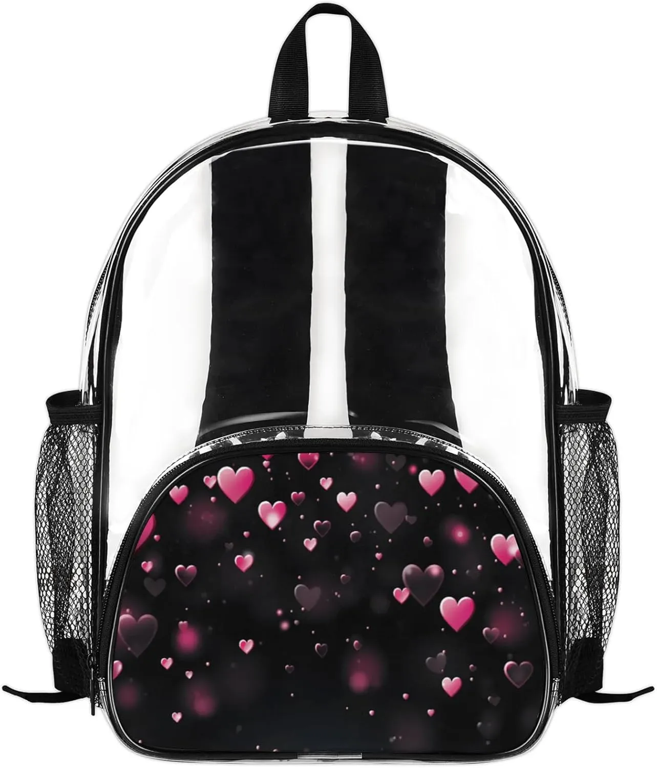Customizable Clear Backpack for Women Men,Clear Bag for Stadium Events With Waterproof PVC Plastic Material,Cute Valentine Heart - M