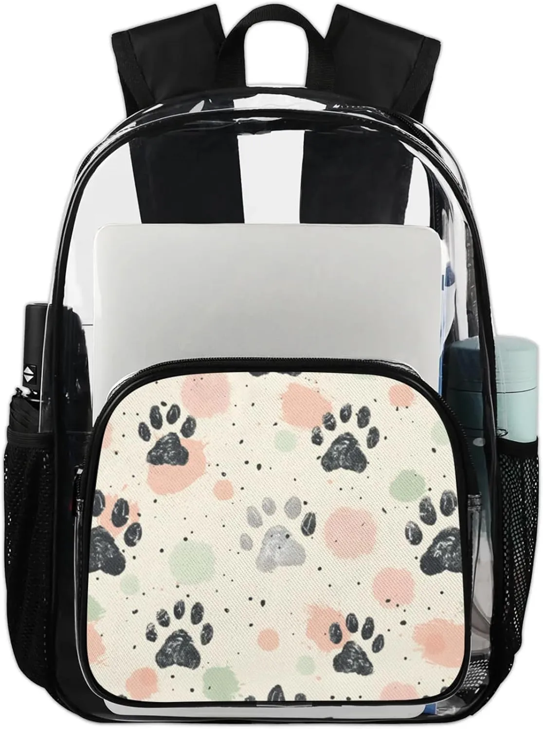 Customizable Clear Backpack for Women Men,Clear Bag for Stadium Events With Waterproof PVC Plastic Material,Dog Tracks - L