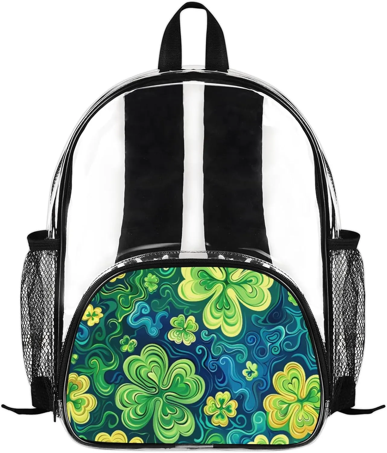 Customizable Clear Backpack for Women Men,Clear Bag for Stadium Events With Waterproof PVC Plastic Material,Dreamy Clovers - M