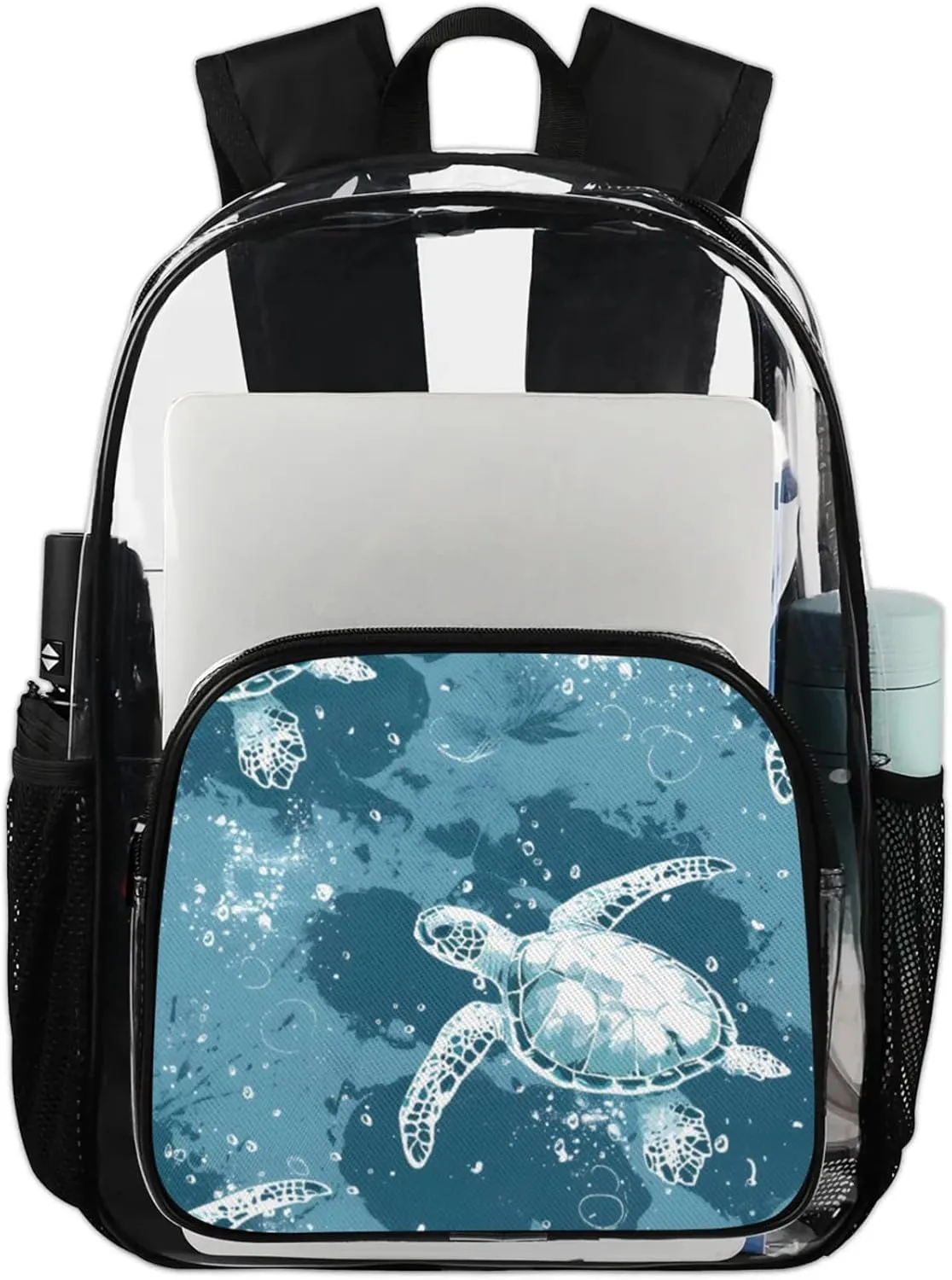 Customizable Clear Backpack for Women Men,Clear Bag for Stadium Events With Waterproof PVC Plastic Material,Floating Turtle - L