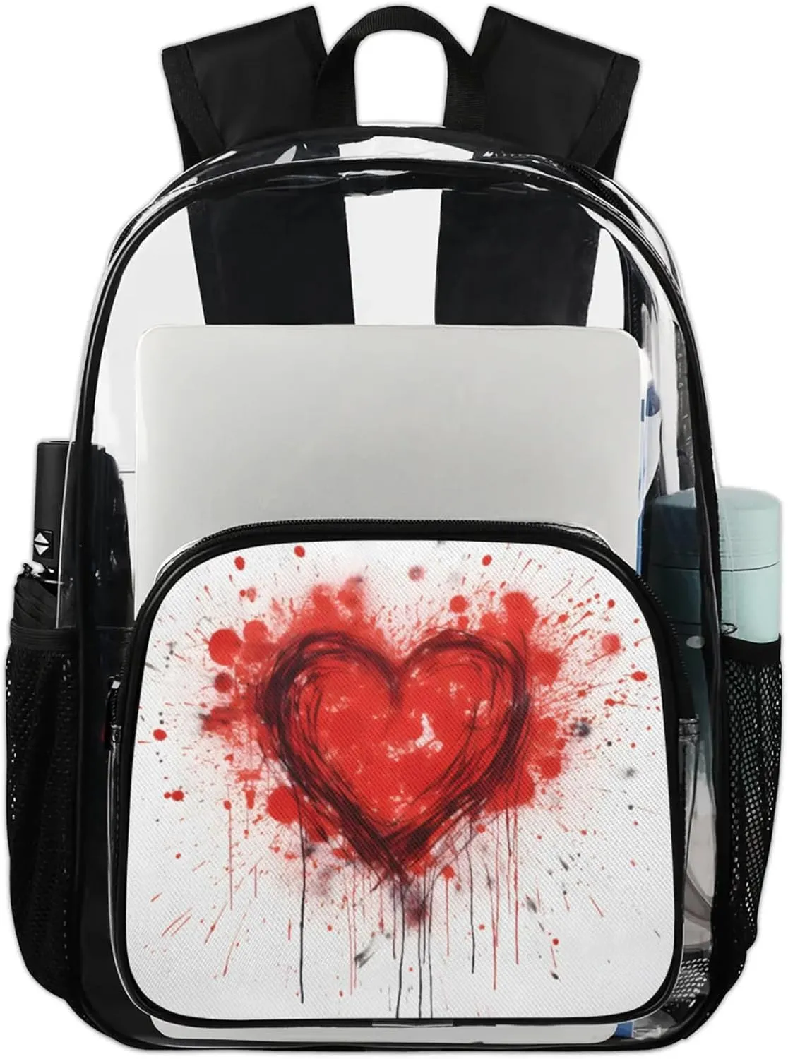 Customizable Clear Backpack for Women Men,Clear Bag for Stadium Events With Waterproof PVC Plastic Material,Gothic Valentine Love - L