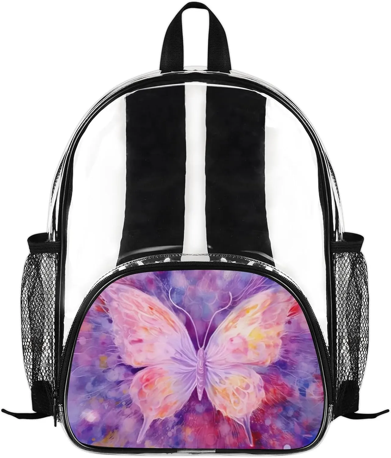 Customizable Clear Backpack for Women Men,Clear Bag for Stadium Events With Waterproof PVC Plastic Material,Graffiti Butterfly - M