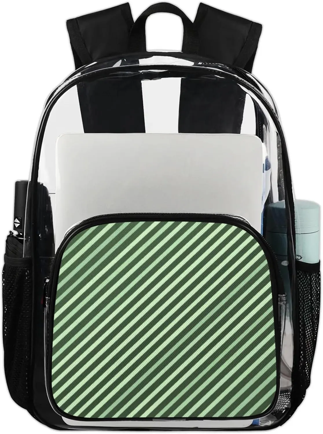 Customizable Clear Backpack for Women Men,Clear Bag for Stadium Events With Waterproof PVC Plastic Material,Green Twill - L