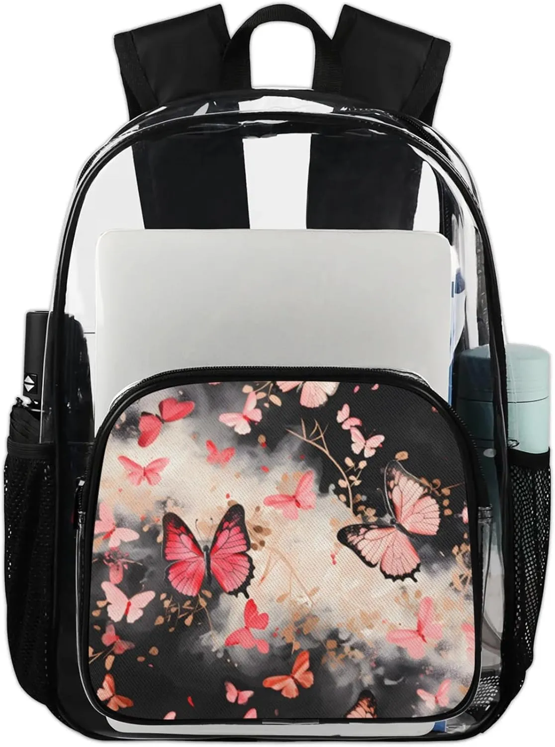 Customizable Clear Backpack for Women Men,Clear Bag for Stadium Events With Waterproof PVC Plastic Material,Magical Butterflies - L