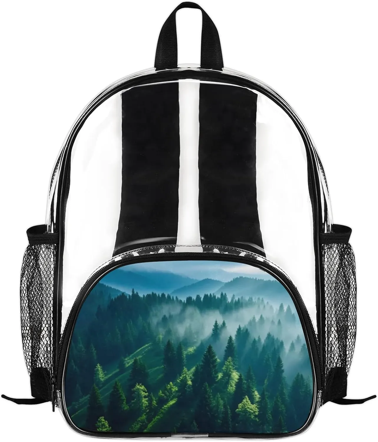 Customizable Clear Backpack for Women Men,Clear Bag for Stadium Events With Waterproof PVC Plastic Material,Mist Forest - M